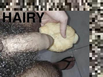 Hairy cock man peeing on a bread / FOOD FETISH
