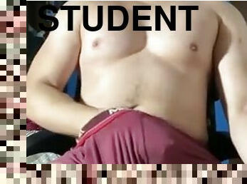 Young college student shows off his cock and beats it until he cums