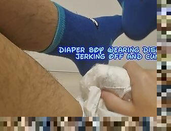 Diaper Man Wearing Disney Socks Jerking Off And Cumming