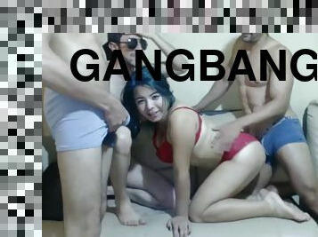 Gangbang blue hair teen lucky neon air teen dp