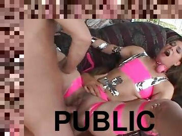 public, anal, énorme-bite, milf, jouet, trio, double, bâillonnement, humiliation, pénétrante