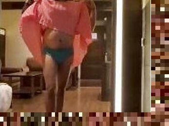 Indian Cross Dress Sissy Femboy in Pink Dress Walk and Strip