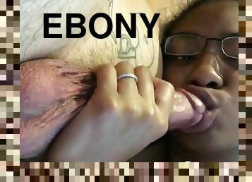 Cute Ebony Girl With Glasses Gags On My Long White Dic - Big dick