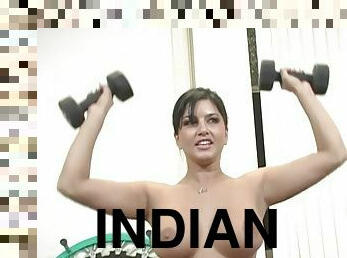 buntut, payu-dara-besar, gadis-indian, solo, gym, rambut-perang, senaman