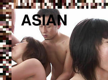 Two young Asian girls and gangbang