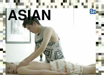 Asian skinny twink bareback massages his boyfriend