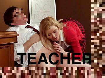 CFNM college slut sucks teachers cock in college class