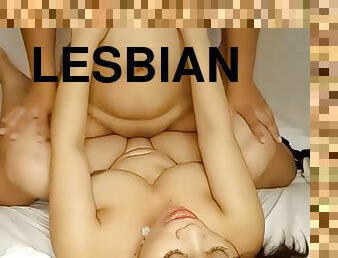 Real lesbian couple tribbing and sucking their boobs