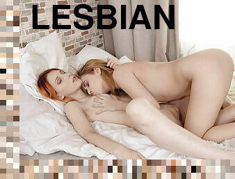 Sweet lesbian babes Effie Gold and Elin Holm love spending time in bed