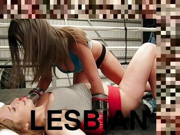 Skylar Snow & Ella Knox's lesbian wrestling turns into pussy and ass licking