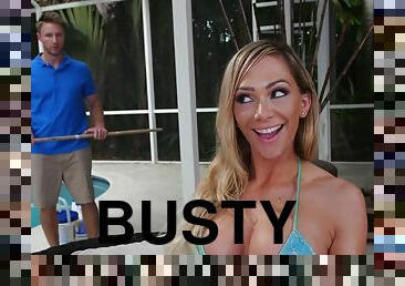 Pool boy daydreams about fucking the busty houswife Destiny Dixon poolside