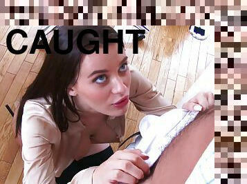 Lana Rhoades uses a vibrator while co-worker fucks her pussy