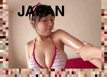 Young big tit Japanese Shiori Tsukada gets oiled up