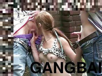 Famous teenage star Alexis Crystal gangbanged publicly