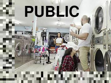 Posh And Shameless Latina Gives Head In Public Laundromat