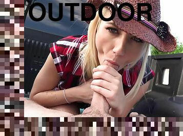 Dickriding and spooning in pickup truck with country slut Jade Amber