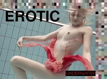 Katya Okuneva in red dress erotic water show