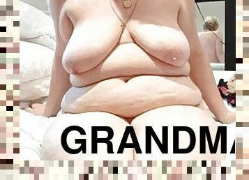 Fat grandma showing off hot dinner