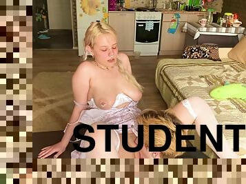 Shy student couldnt resist the tutor and took his cock in her mouth
