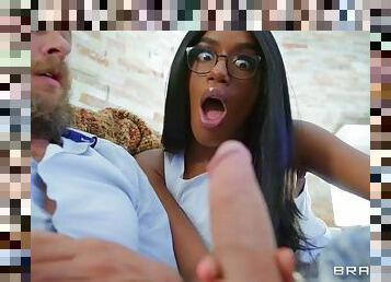 Naughty ebony chick Ashley Aleigh was surprised by gigantic dick