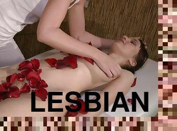 Romantic V-day lesbian massage sex