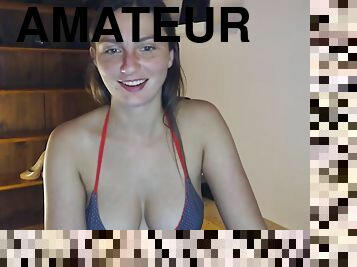 cute brunette webcam model with perky tits in skimpy bikini - solo