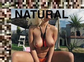 Gorgeous blonde babe with natural boobies screwed outdoors - hardcore with cumshot