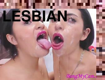 LATINA LESBIAN - spiting contest - Homemade