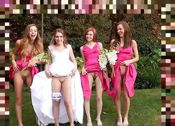 Young Bride And Her Bridesmaids Show Their Pussies