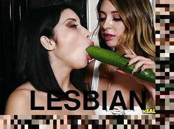 Big-Eyed Lesbian Is Gonna Fuck Her Girlfriend With Cucumber