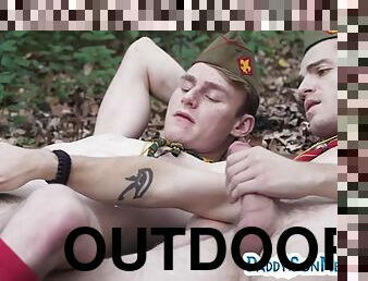 Twink scouts enjoy outdoor bareback anal action in the woods