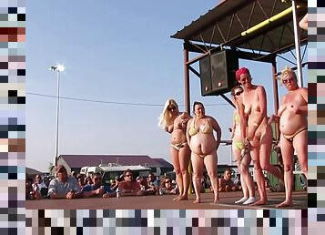 Interesting Amateurs Pole Stripping Contest At A Iowa Biker Rally -Amateurs