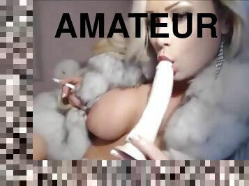 Trisha Annabelle smokes on a fur coat webcam