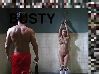 Stunning blond hair babe pounded at gyms showers