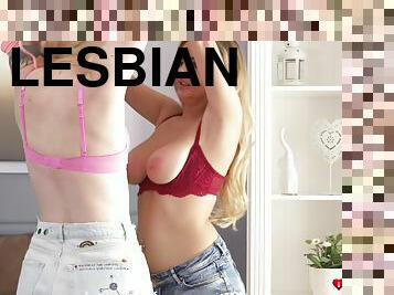 Chesty lesbian Candy Alexa works on her girlfriend's pussy. Pt.2