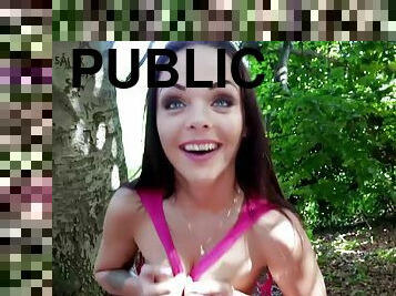 A young Hungarian girl gets fucked in the woods for money