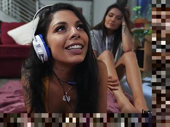 Gamer Girls Gina Valentina and Adria Rae Hot Lesbian Sex Video