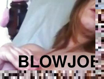 Hot brunette sucks dick then fingers her pussy