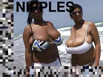 gros-nichons, mamelons, lesbienne, belle-femme-ronde, naturel, gros-seins, seins