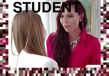 Horny brunette student licks her busy redhead teacher