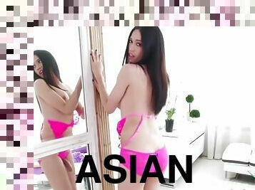 Trans asian sol b gets her juicy ass banged by huge cock and dildo