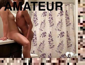 My Stiff Boner Makes Her Moan On The Bathroom Counte - Handjob