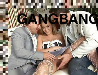 Blonde With Two Hung Guys - Crazy Gangbang