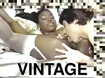 Vintage busty ebony enjoys white cocks