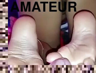 Bubble butt hottie gives me a footjob in various sex positions pov style