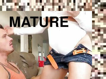 Mature cougar fucks tits for cum