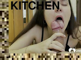 A blowing cock and a cowgirl in the kitchen