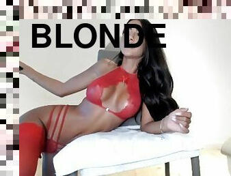 Hot brunette and blonde strip together on cam