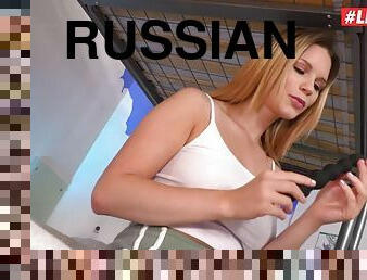 Noisy big tits Russian teen fucks security guard