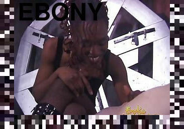 Slim ebony dominatrix pleasures a man horny in the dungeon